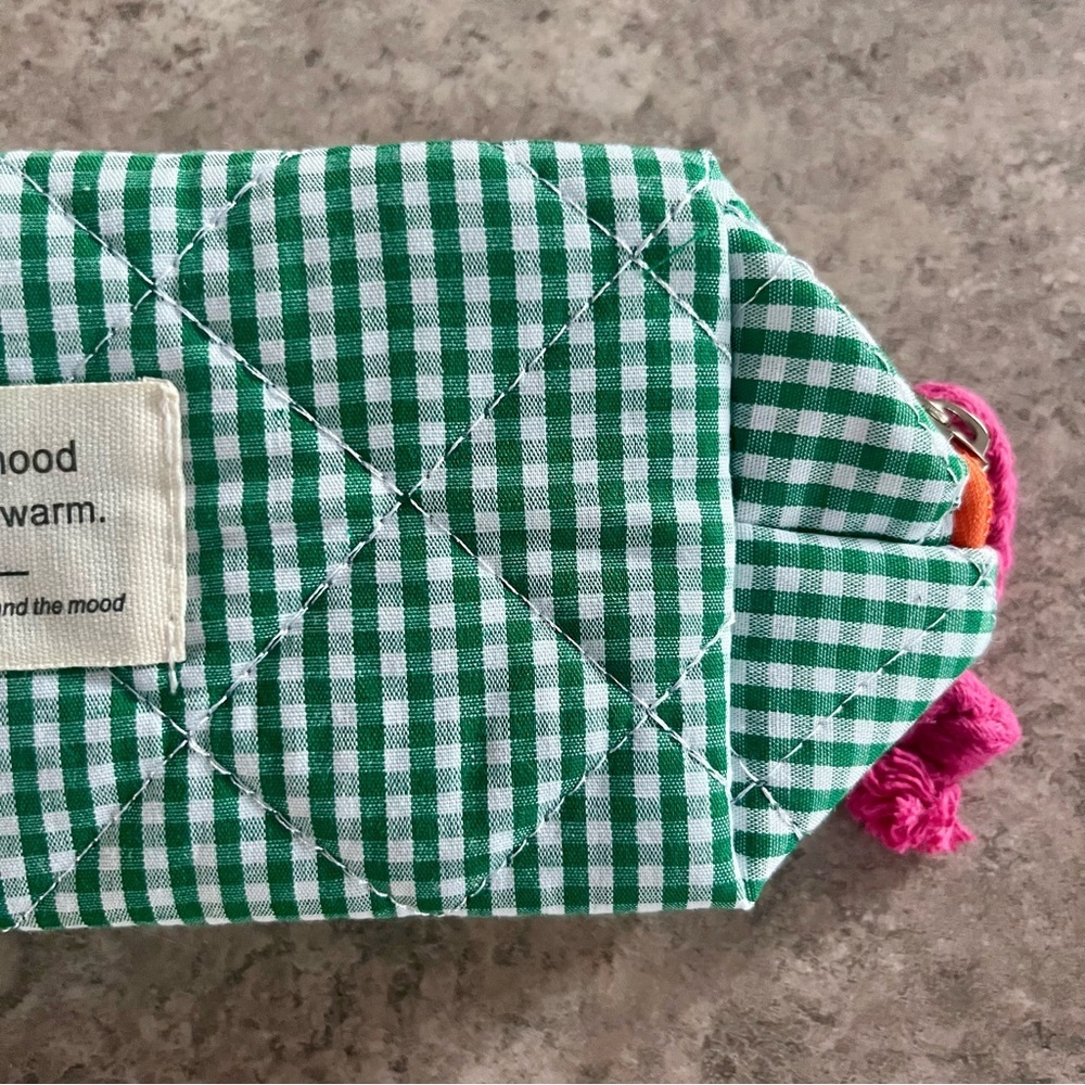 Green Checkered Quilted Multicoloured Pencil Case Pouch - Picture 2 of 5